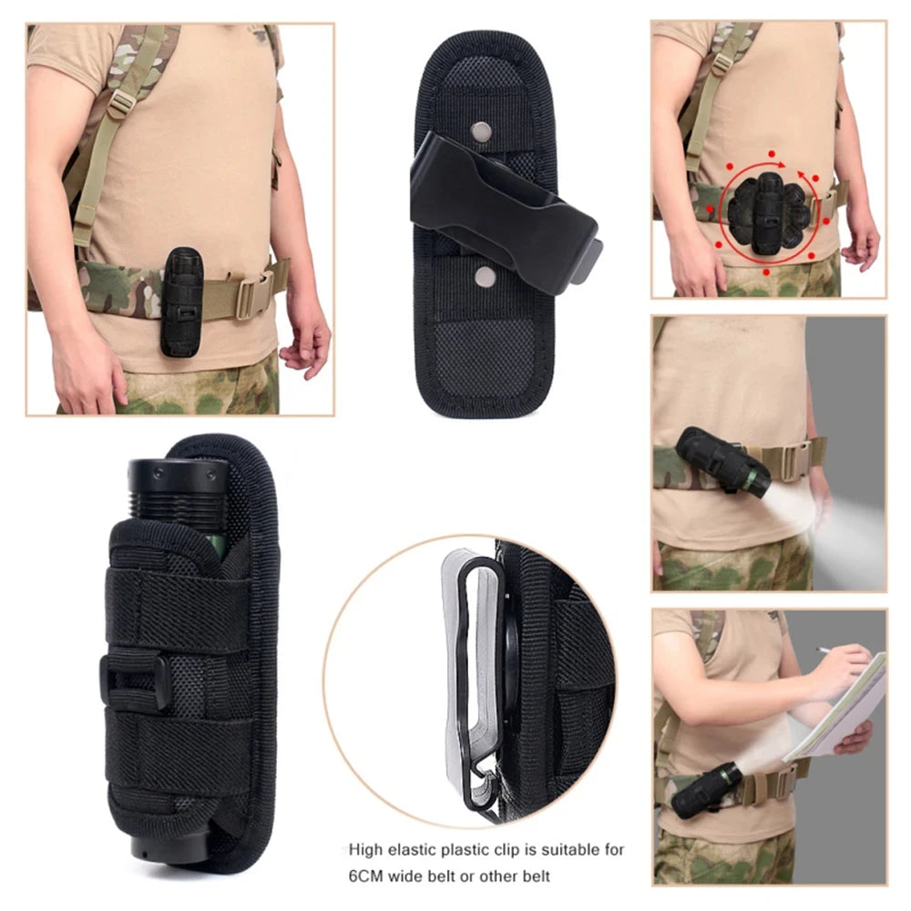 Funda táctica para linterna, cinturón, accesorio de iluminación duradero para caza, kits de supervivencia, giratoria de 360 grados