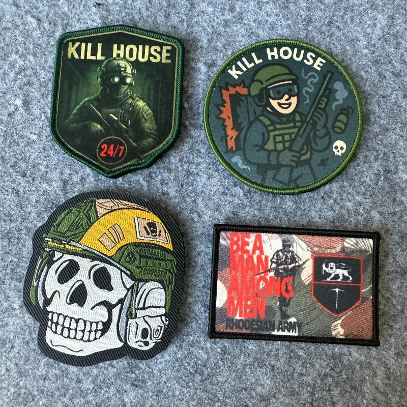 Parche táctico militar con forma de calavera, brazalete, insignia de guerrero, con cierre de velcro para ropa