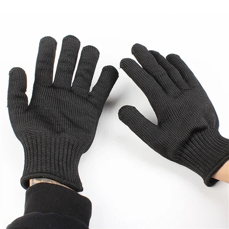 1 par de guantes anticorte resistentes al desgaste, para trabajo negros, para autodefensa, con malla metálica con alambre de acero, protección de seguridad