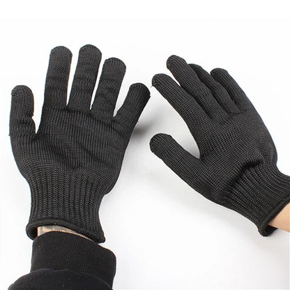 1 par de guantes anticorte resistentes al desgaste, para trabajo negros, para autodefensa, con malla metálica con alambre de acero, protección de seguridad