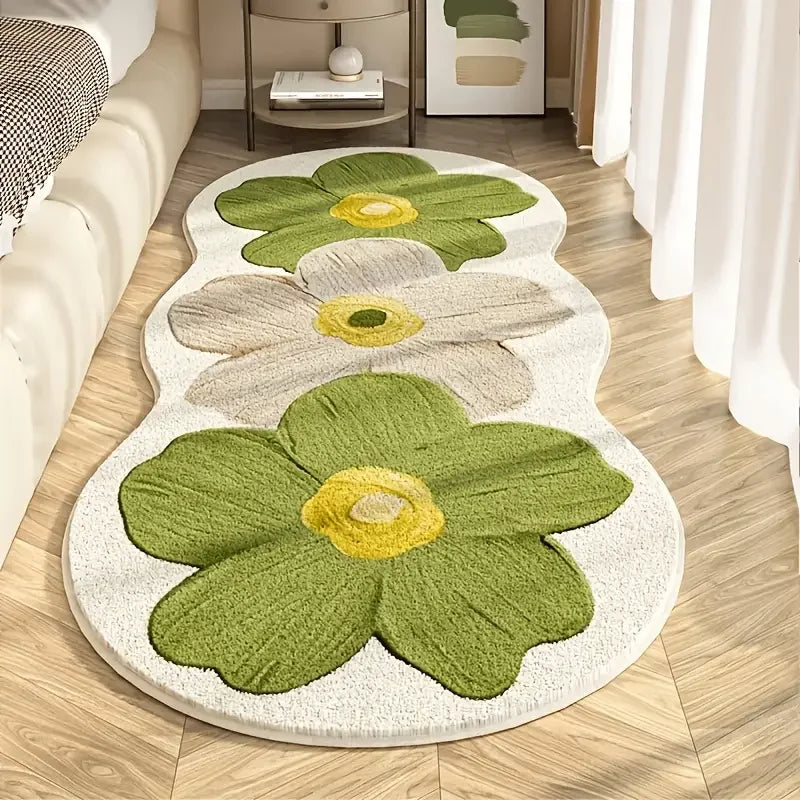 Alfombra sencilla de tiras largas para mesita de noche, imitación cachemir estampado, peluda para dormitorio, antideslizante para ventanal