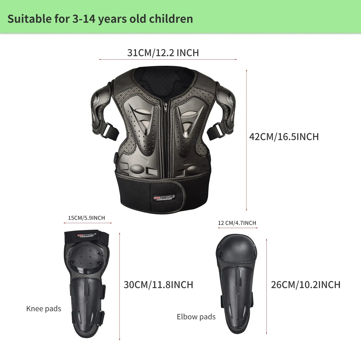 Traje para motociclistas infantiles, equipo para motocross, protector de pecho para niños con coderas y rodilleras