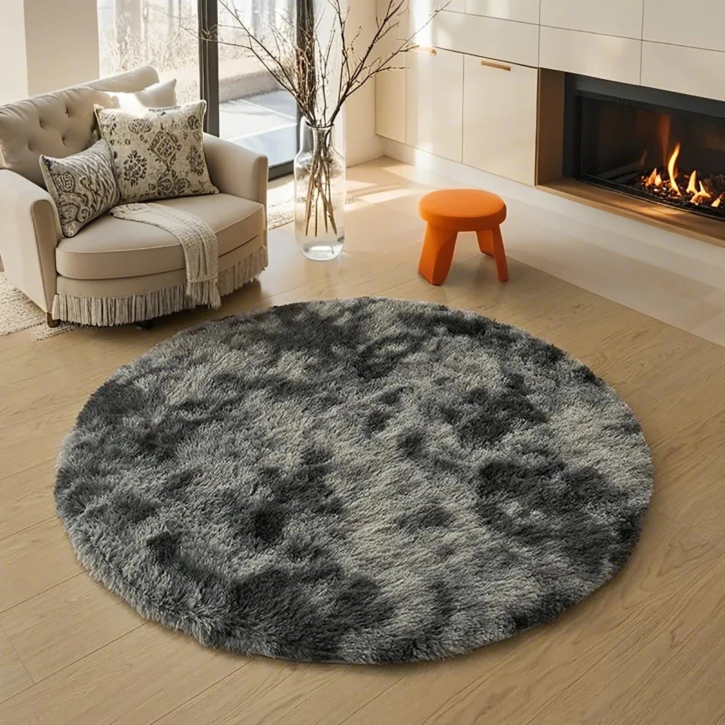 Alfombra suave y mullida para sala de estar, área de sofá, pelo largo para dormitorio, base antideslizante, redonda de felpa para niños, decoración del hogar
