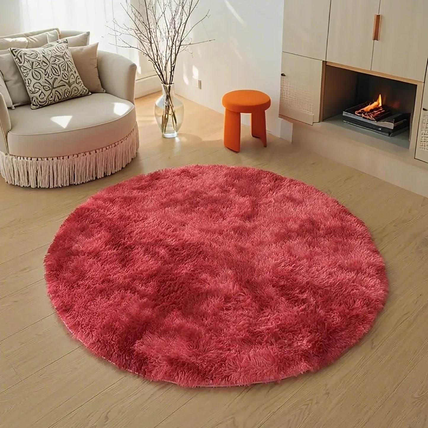 Alfombra suave y mullida para sala de estar, área de sofá, pelo largo para dormitorio, base antideslizante, redonda de felpa para niños, decoración del hogar