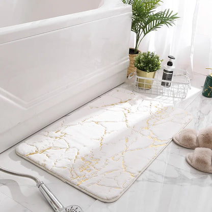 Alfombras de baño de mármol antideslizantes, negras y doradas de suave piel de conejo