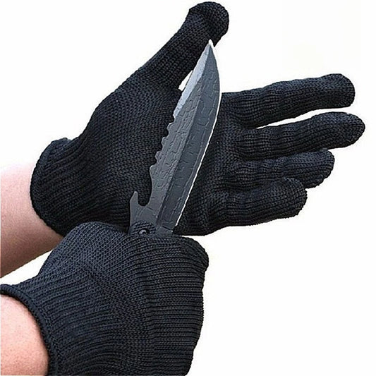 1 par de guantes anticorte resistentes al desgaste, para trabajo negros, para autodefensa, con malla metálica con alambre de acero, protección de seguridad