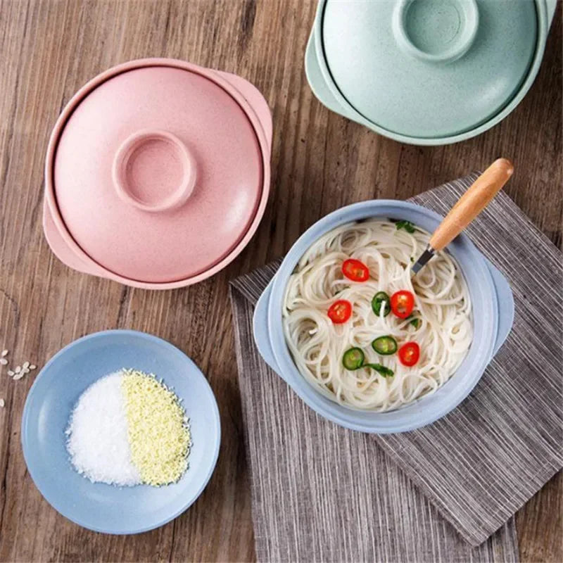 Tazones para fideos instantáneos con tapa, tazones para sopa y arroz caliente, recipientes para comida de estilo japonés
