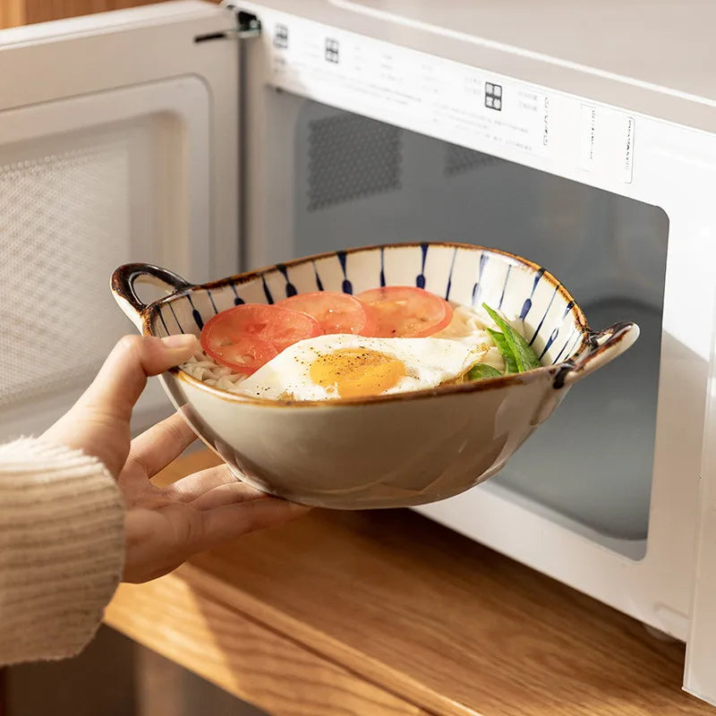 Bol de cerámica japonés de 19 cm para sopa, ensalada o pastas, ideal para el hogar. Apto para microondas y horno