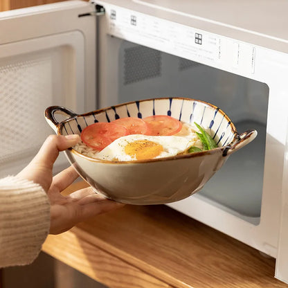 Bol de cerámica japonés de 19 cm para sopa, ensalada o pastas, ideal para el hogar. Apto para microondas y horno