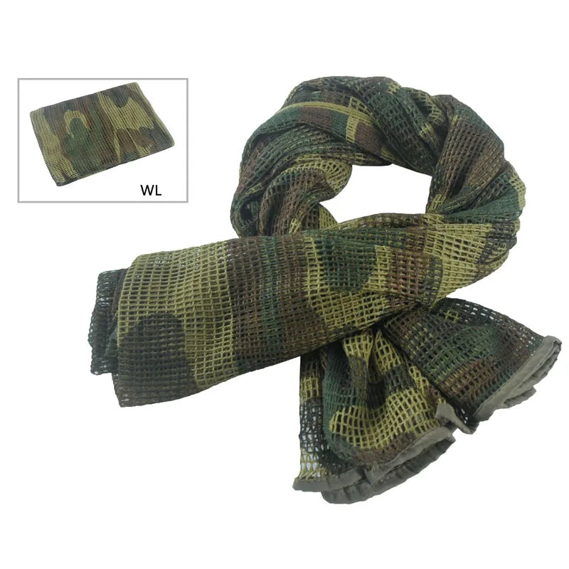 Bufanda táctica de camuflaje, de malla, camuflaje para deportes al aire libre, velo facial de francotirador, juegos de guerra, camping, caza y ciclismo