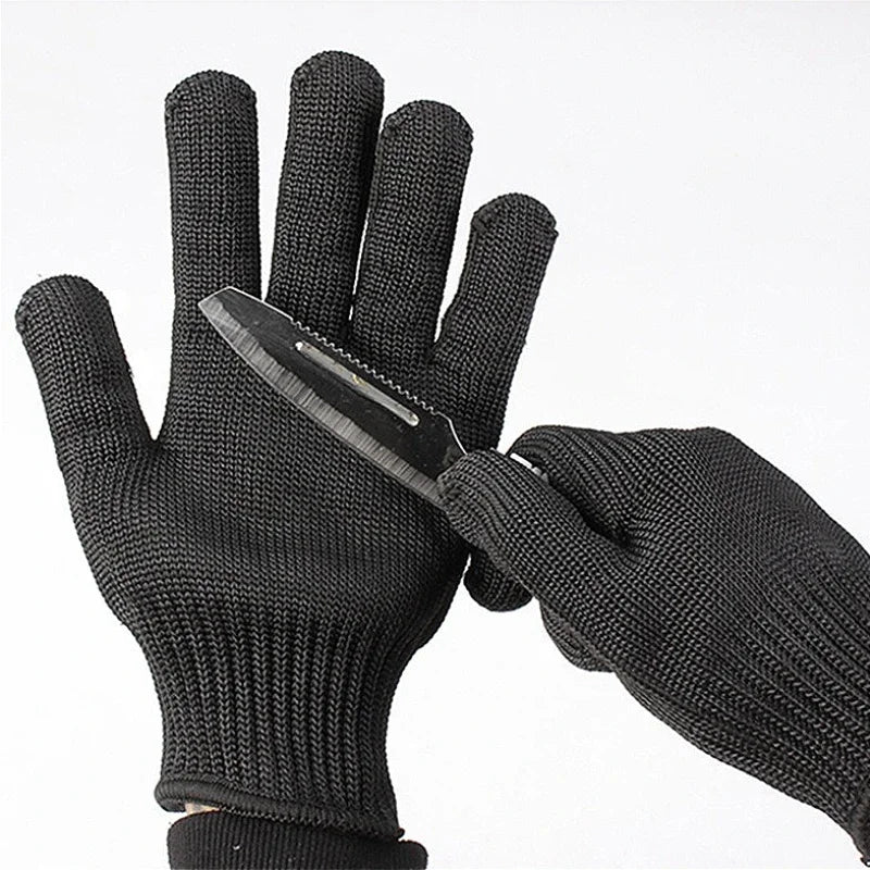1 par de guantes anticorte resistentes al desgaste, para trabajo negros, para autodefensa, con malla metálica con alambre de acero, protección de seguridad
