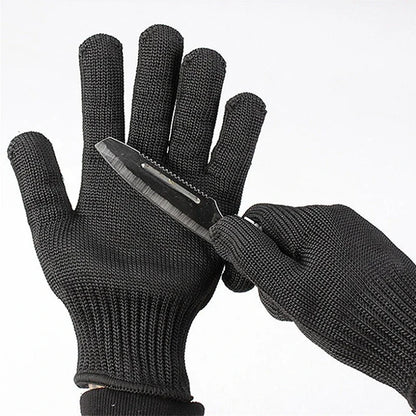 1 par de guantes anticorte resistentes al desgaste, para trabajo negros, para autodefensa, con malla metálica con alambre de acero, protección de seguridad