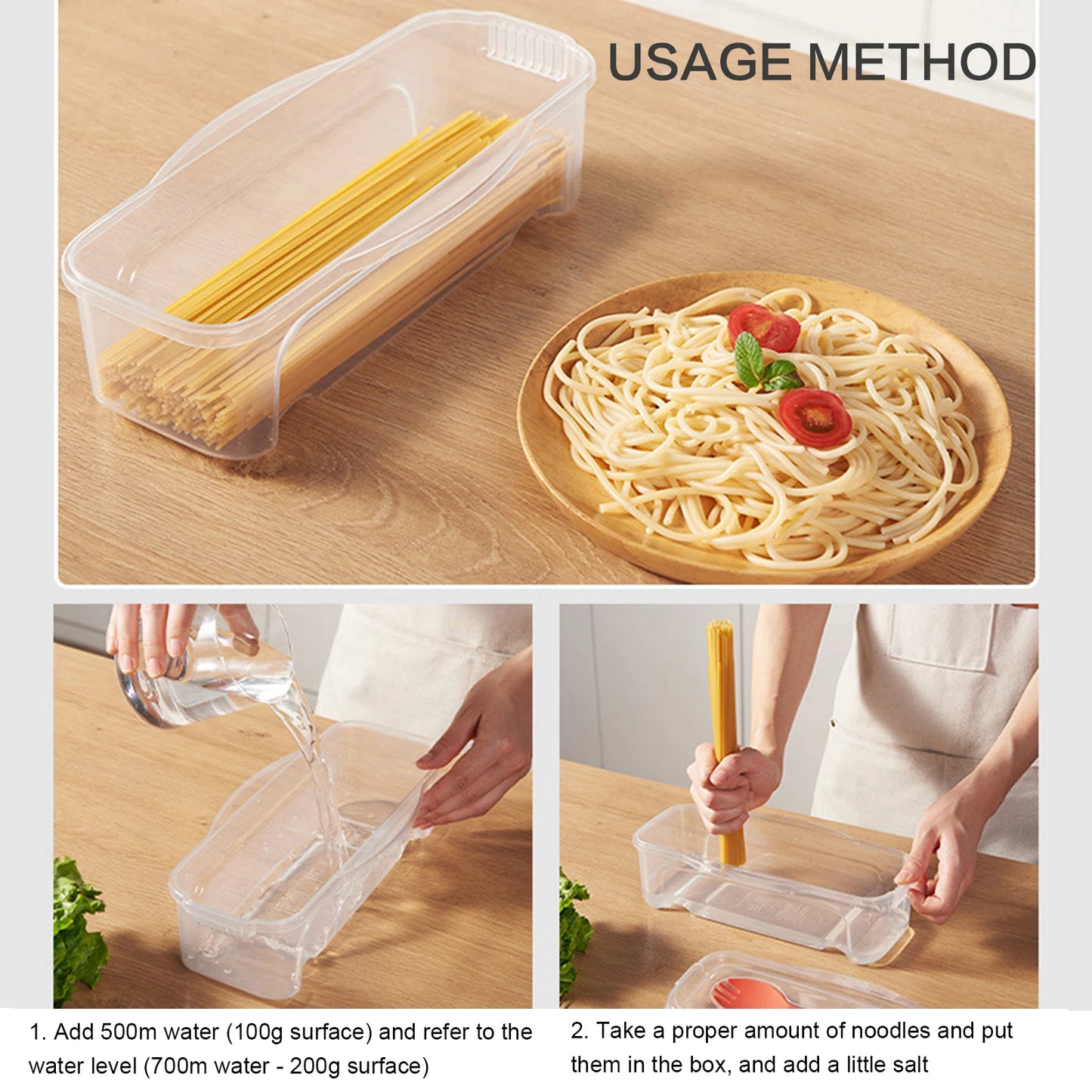 Recipientes para alimentos para microondas con tapa, 1.250 ml (44 oz), para cocinar espaguetis, con escurridor y cubiertos