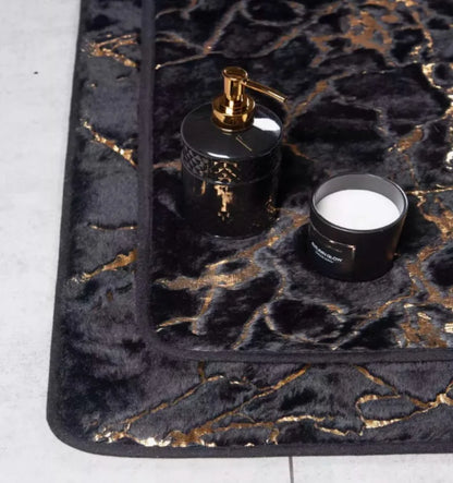 Alfombras de baño de mármol antideslizantes, negras y doradas de suave piel de conejo