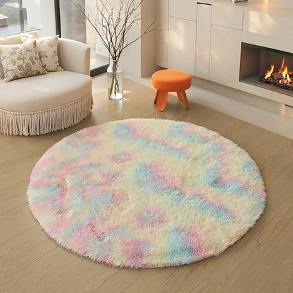 Alfombra suave y mullida para sala de estar, área de sofá, pelo largo para dormitorio, base antideslizante, redonda de felpa para niños, decoración del hogar
