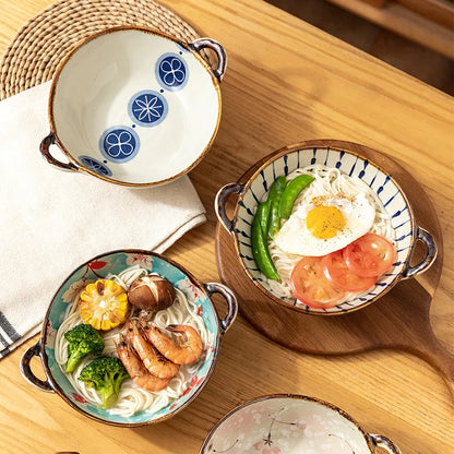 Bol de cerámica japonés de 19 cm para sopa, ensalada o pastas, ideal para el hogar. Apto para microondas y horno