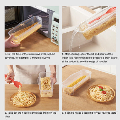 Recipientes para alimentos para microondas con tapa, 1.250 ml (44 oz), para cocinar espaguetis, con escurridor y cubiertos