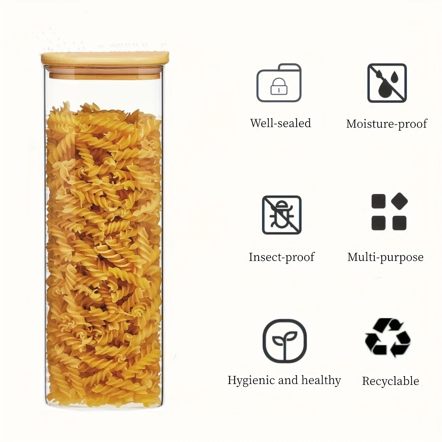 Paquete de 2/4 frascos de vidrio cuadrados de 1450 ml, recipientes de vidrio con tapas, frascos de boca ancha, almacenamiento para pasta, granos, avena, azúcar, galletas, frijoles, juego de frascos herméticos