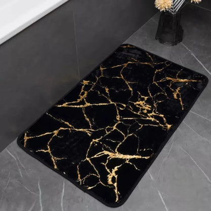 Alfombras de baño de mármol antideslizantes, negras y doradas de suave piel de conejo