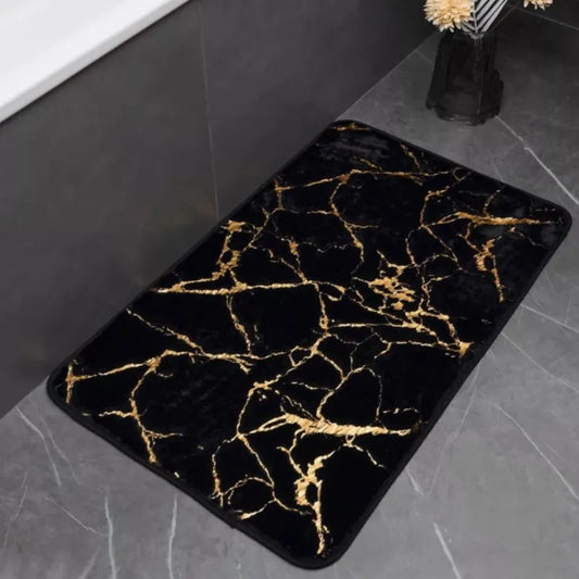 Alfombras de baño de mármol antideslizantes, negras y doradas de suave piel de conejo