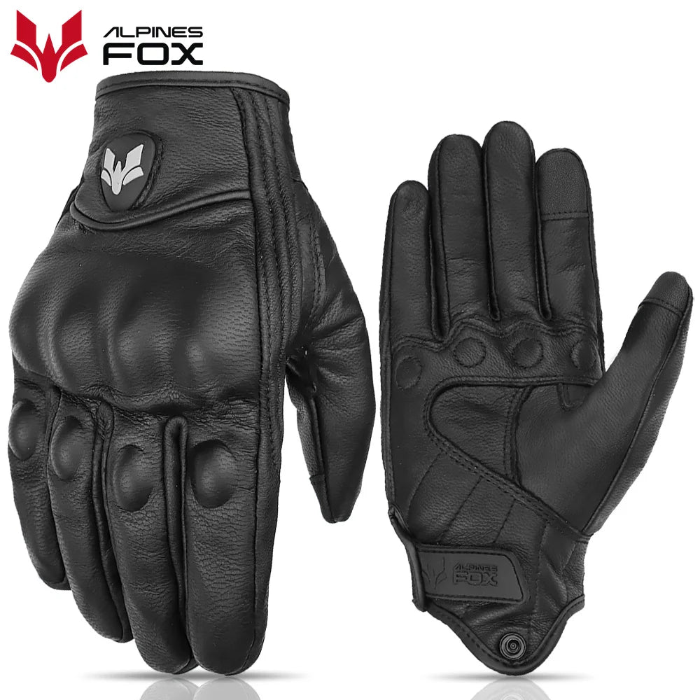 Guantes de cuero vintage para hombre, negros, resistentes al desgaste, antideslizantes, estilo retro para motociclistas
