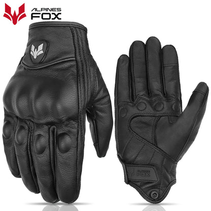 Guantes de cuero vintage para hombre, negros, resistentes al desgaste, antideslizantes, estilo retro para motociclistas