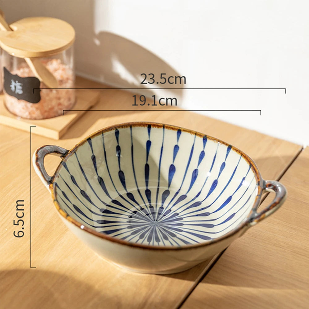 Bol de cerámica japonés de 19 cm para sopa, ensalada o pastas, ideal para el hogar. Apto para microondas y horno