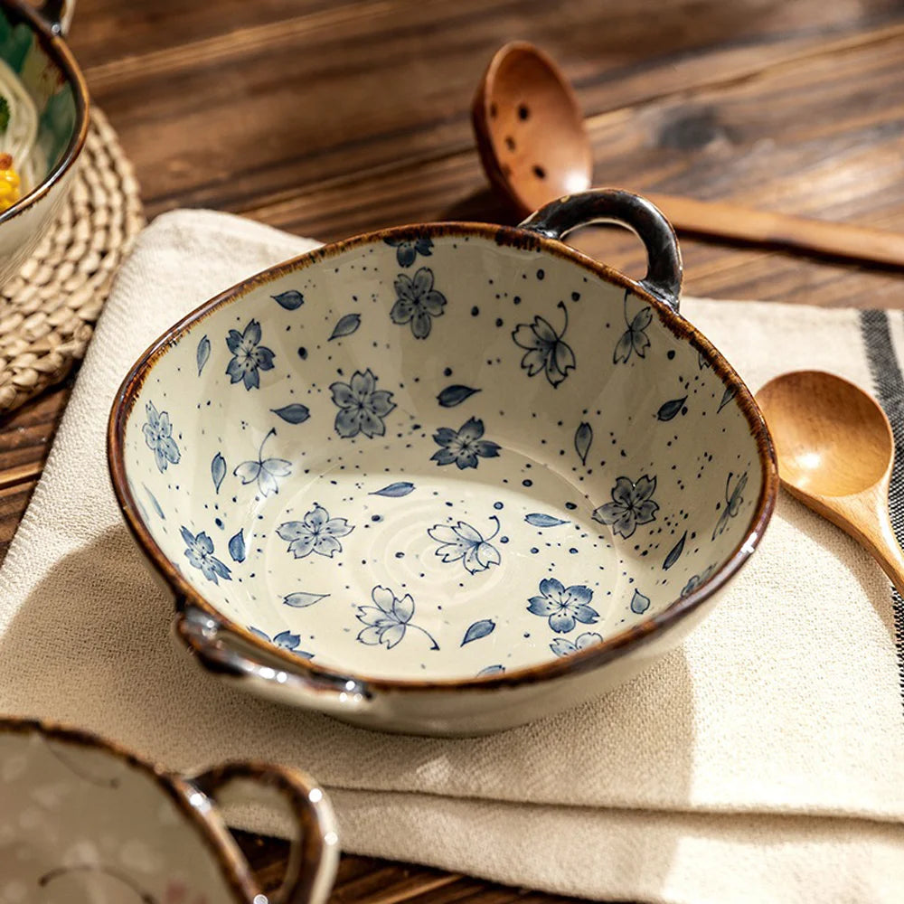 Bol de cerámica japonés de 19 cm para sopa, ensalada o pastas, ideal para el hogar. Apto para microondas y horno