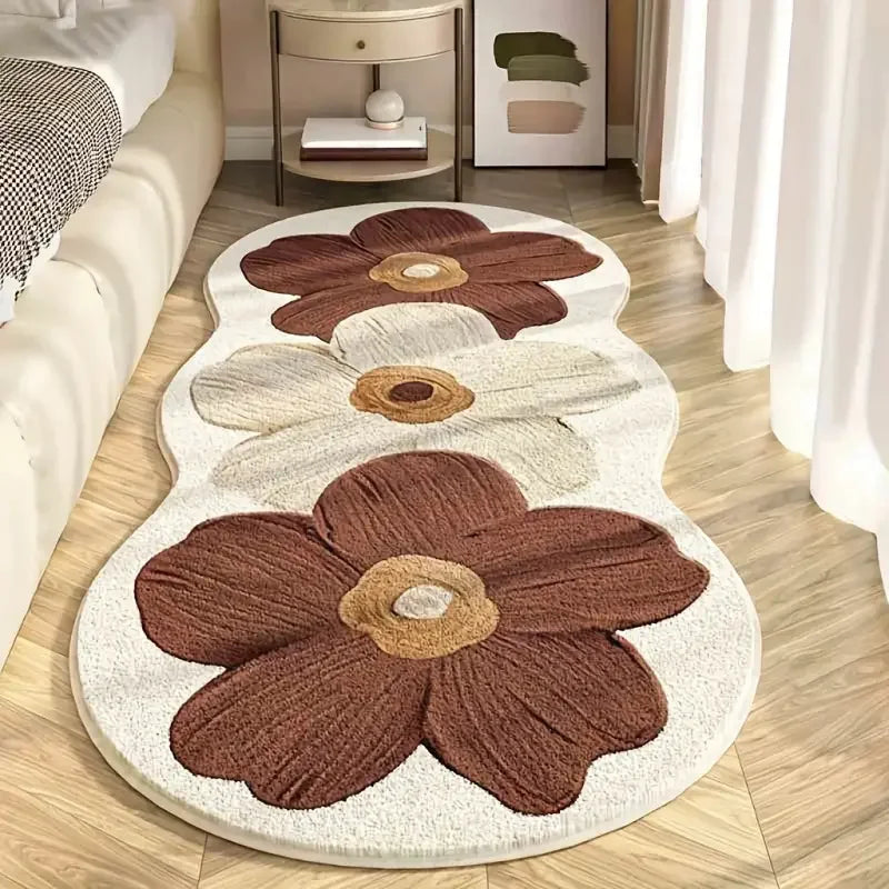 Alfombra sencilla de tiras largas para mesita de noche, imitación cachemir estampado, peluda para dormitorio, antideslizante para ventanal