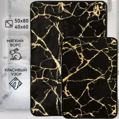Alfombras de baño de mármol antideslizantes, negras y doradas de suave piel de conejo