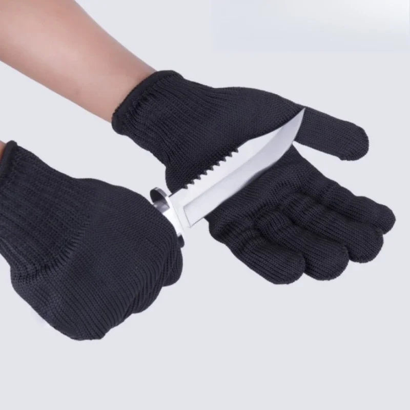 1 par de guantes anticorte resistentes al desgaste, para trabajo negros, para autodefensa, con malla metálica con alambre de acero, protección de seguridad