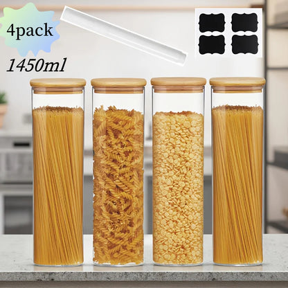 Paquete de 2/4 frascos de vidrio cuadrados de 1450 ml, recipientes de vidrio con tapas, frascos de boca ancha, almacenamiento para pasta, granos, avena, azúcar, galletas, frijoles, juego de frascos herméticos