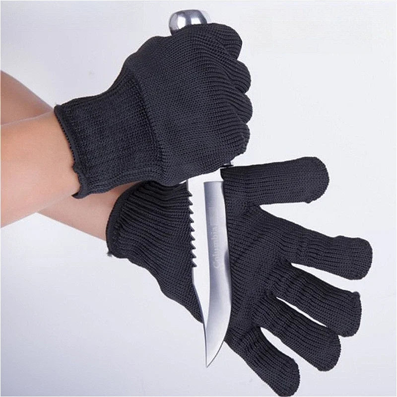 1 par de guantes anticorte resistentes al desgaste, para trabajo negros, para autodefensa, con malla metálica con alambre de acero, protección de seguridad