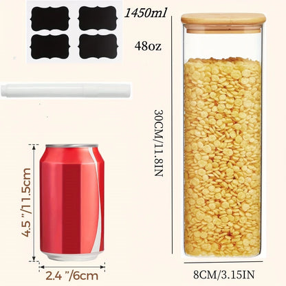 Paquete de 2/4 frascos de vidrio cuadrados de 1450 ml, recipientes de vidrio con tapas, frascos de boca ancha, almacenamiento para pasta, granos, avena, azúcar, galletas, frijoles, juego de frascos herméticos