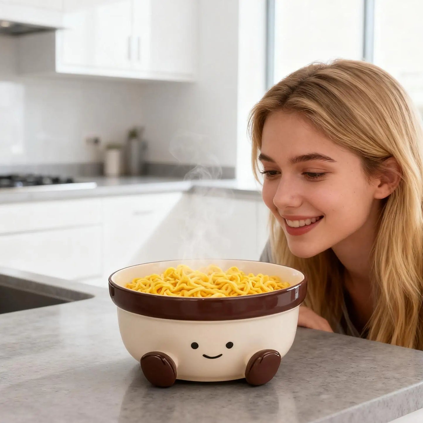 Bol para fideos de cerámica de 900 ml con diseño 3D, resistente al calor
