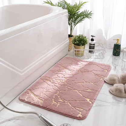 Alfombras de baño de mármol antideslizantes, negras y doradas de suave piel de conejo