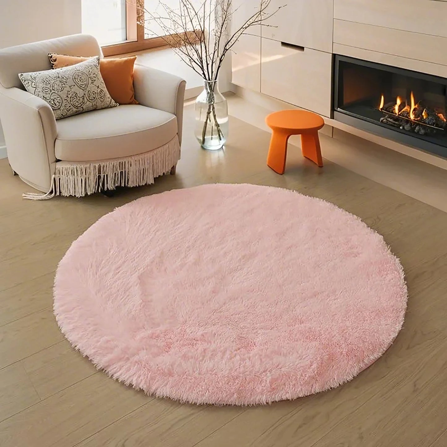 Alfombra suave y mullida para sala de estar, área de sofá, pelo largo para dormitorio, base antideslizante, redonda de felpa para niños, decoración del hogar