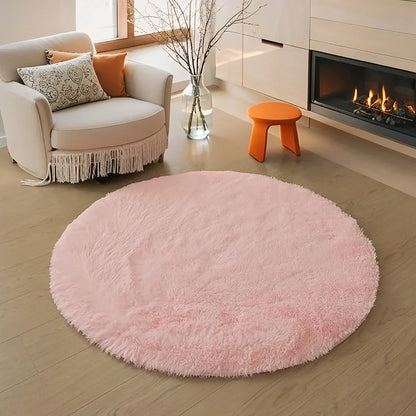 Alfombra suave y mullida para sala de estar, área de sofá, pelo largo para dormitorio, base antideslizante, redonda de felpa para niños, decoración del hogar
