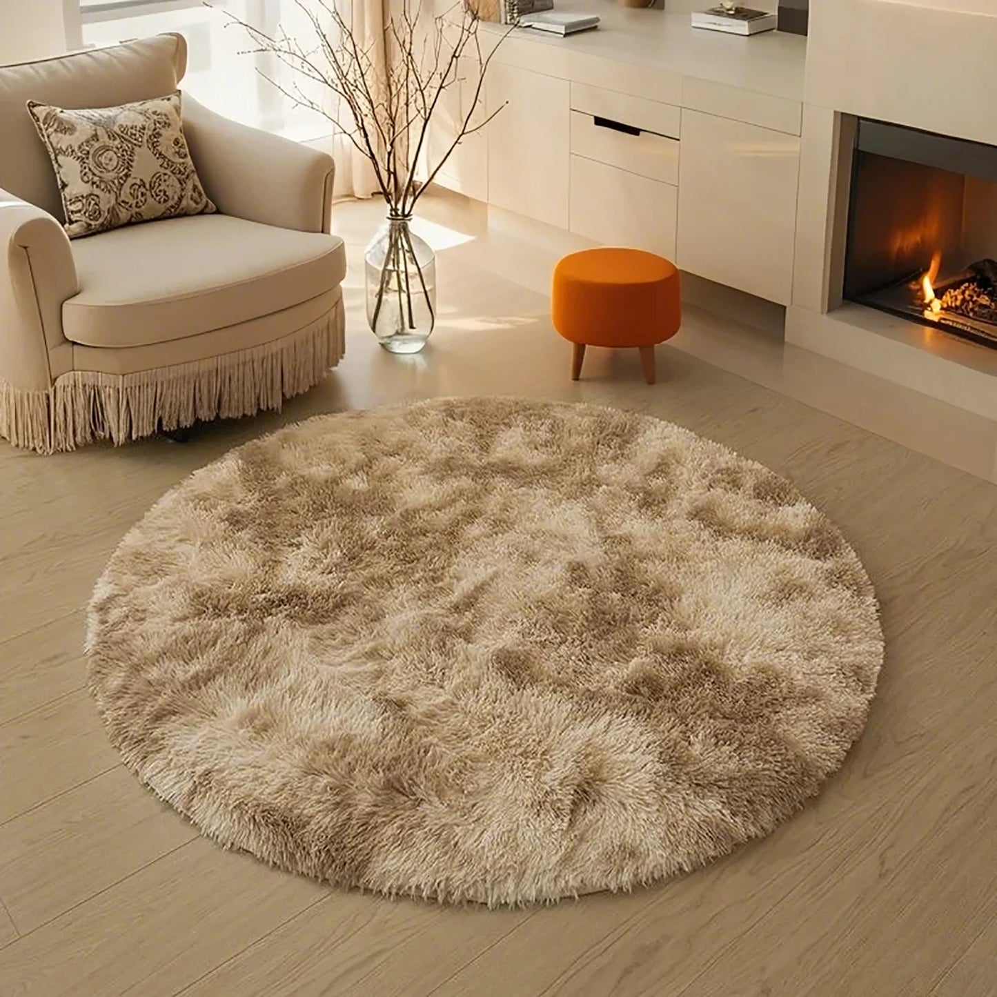 Alfombra suave y mullida para sala de estar, área de sofá, pelo largo para dormitorio, base antideslizante, redonda de felpa para niños, decoración del hogar
