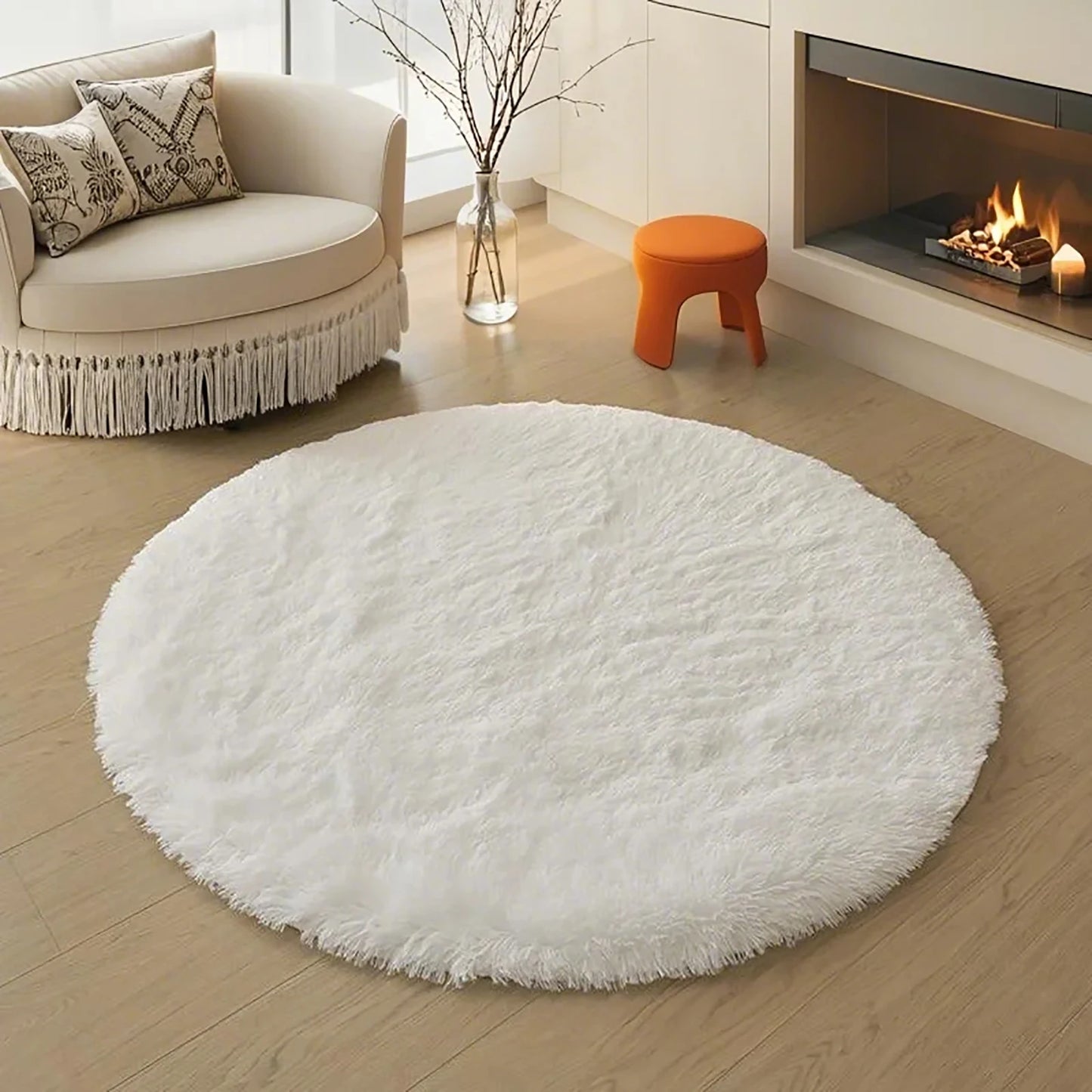 Alfombra suave y mullida para sala de estar, área de sofá, pelo largo para dormitorio, base antideslizante, redonda de felpa para niños, decoración del hogar
