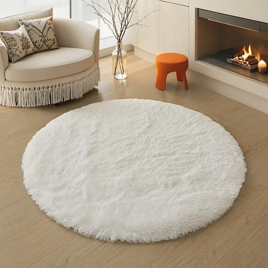 Alfombra suave y mullida para sala de estar, área de sofá, pelo largo para dormitorio, base antideslizante, redonda de felpa para niños, decoración del hogar