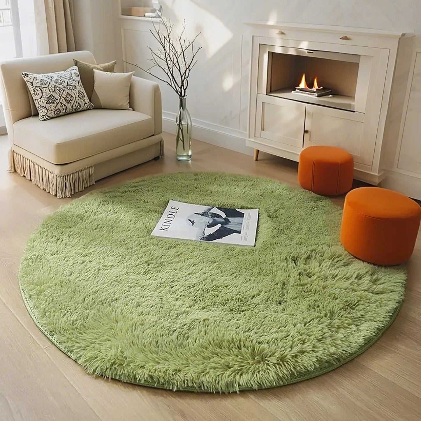 Alfombra suave y mullida para sala de estar, área de sofá, pelo largo para dormitorio, base antideslizante, redonda de felpa para niños, decoración del hogar