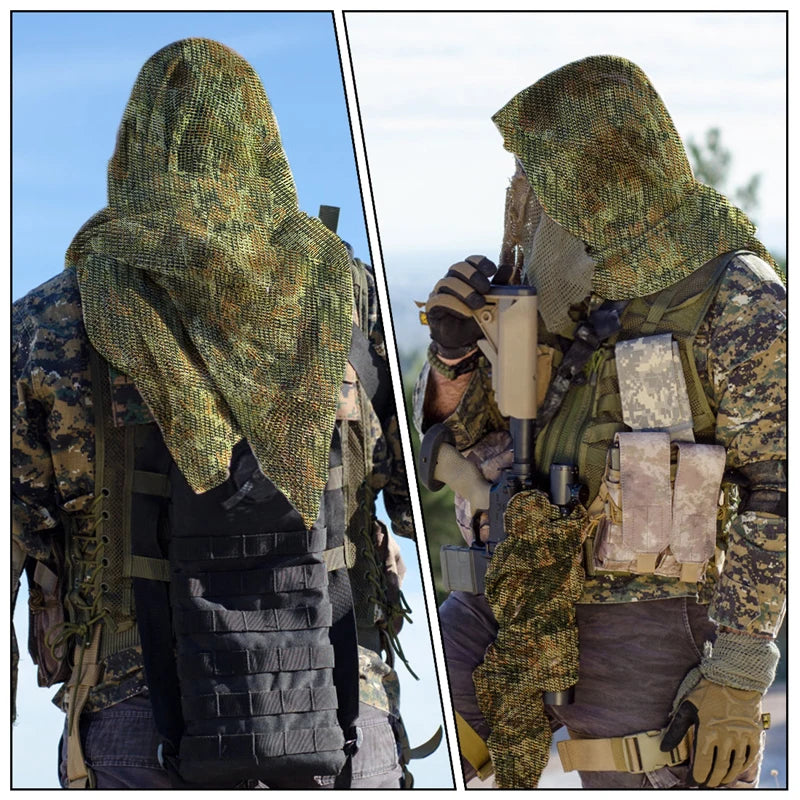 Bufanda táctica de camuflaje, de malla, camuflaje para deportes al aire libre, velo facial de francotirador, juegos de guerra, camping, caza y ciclismo