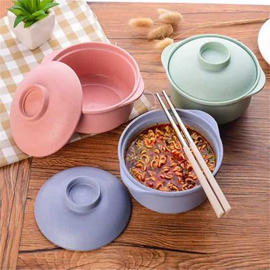 Tazones para fideos instantáneos con tapa, tazones para sopa y arroz caliente, recipientes para comida de estilo japonés