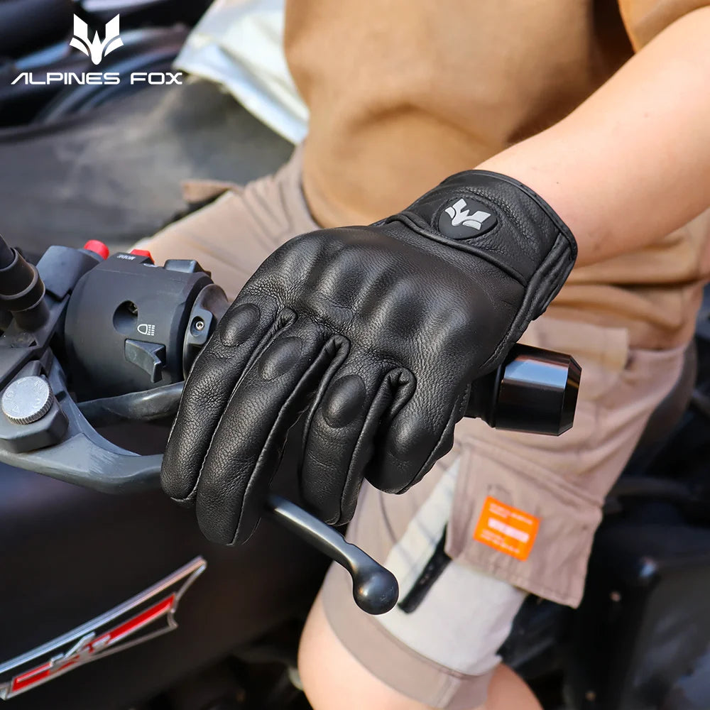 Guantes de cuero vintage para hombre, negros, resistentes al desgaste, antideslizantes, estilo retro para motociclistas