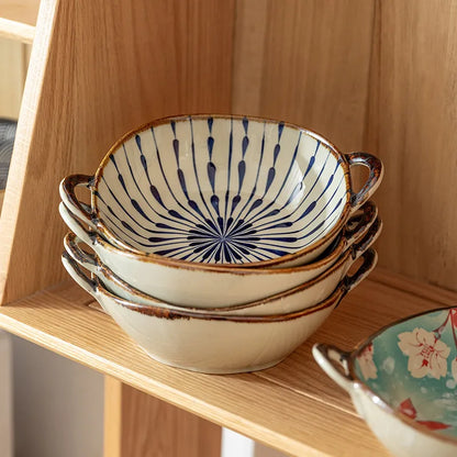 Bol de cerámica japonés de 19 cm para sopa, ensalada o pastas, ideal para el hogar. Apto para microondas y horno