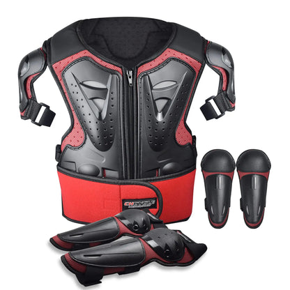 Traje para motociclistas infantiles, equipo para motocross, protector de pecho para niños con coderas y rodilleras