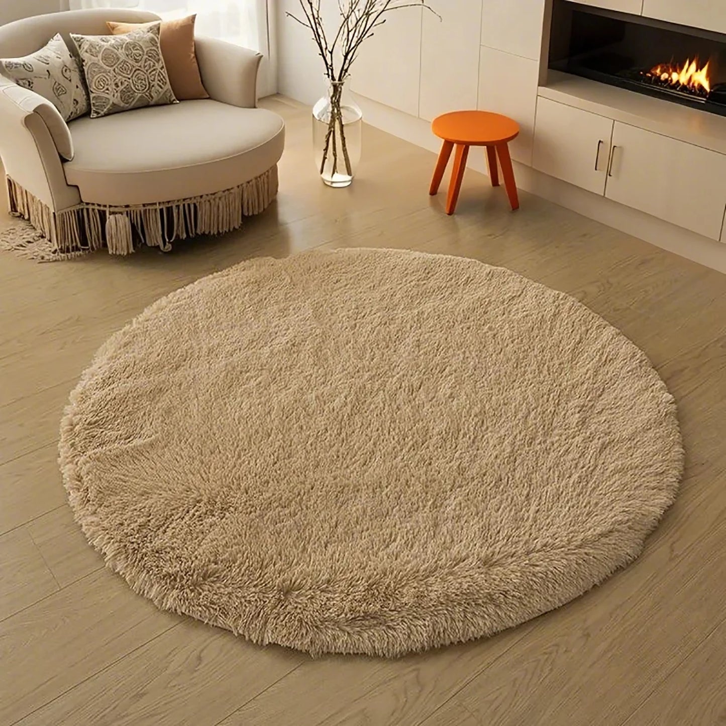 Alfombra suave y mullida para sala de estar, área de sofá, pelo largo para dormitorio, base antideslizante, redonda de felpa para niños, decoración del hogar